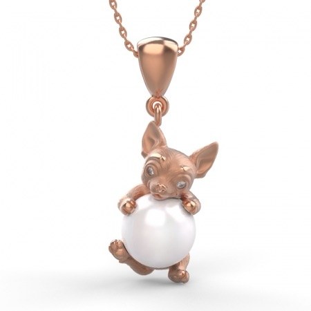 Pendant cheerful puppy, silver 925 gilded