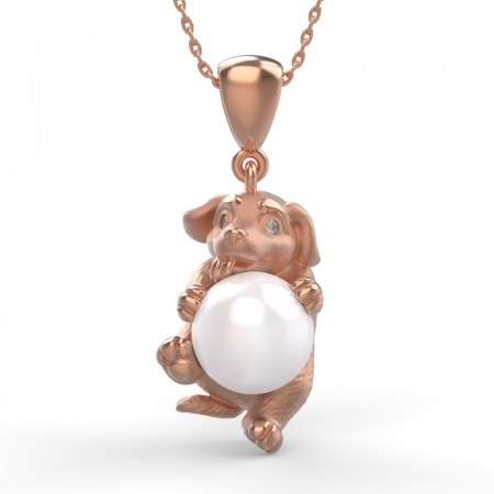 Pendant with a pearly cheerful puppy, silver 925 gilded