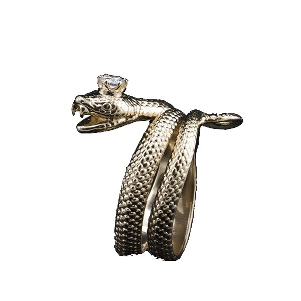 Ring a Snake in a crown with a stone
