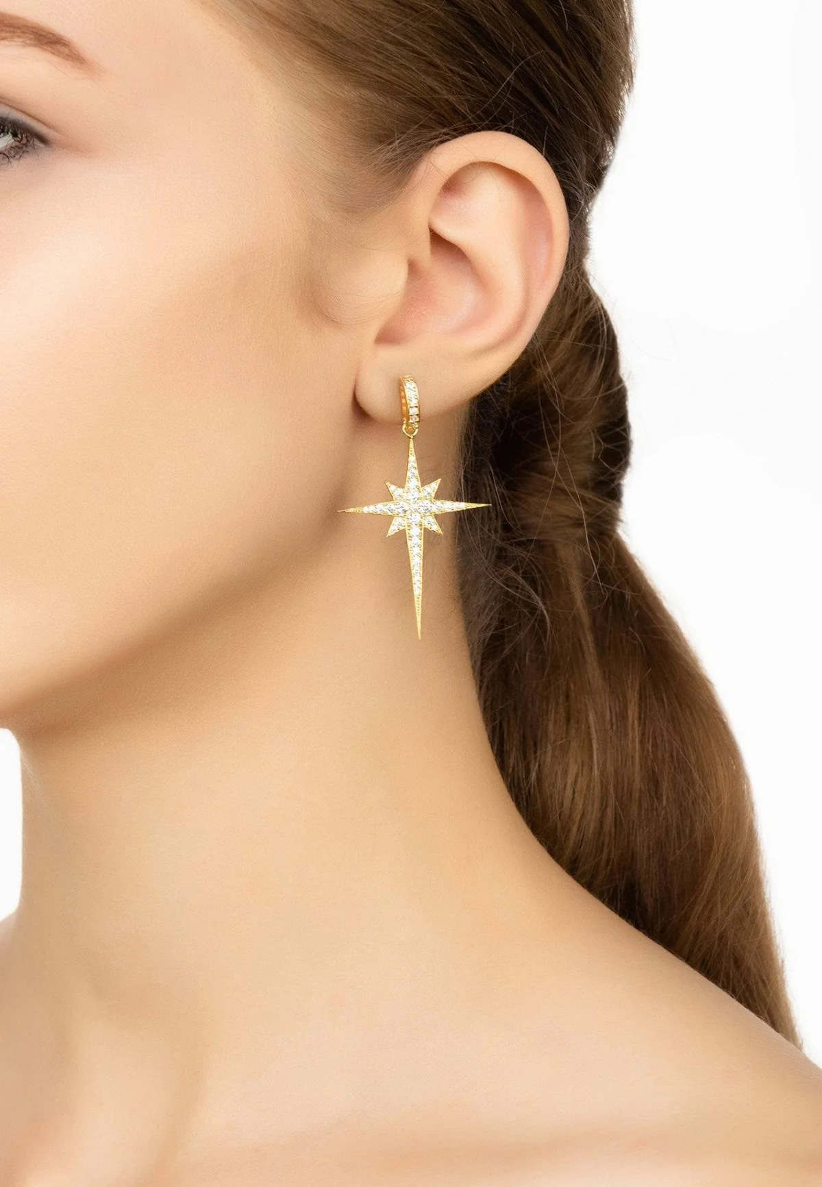 North star burst large drop earrings gold 596830